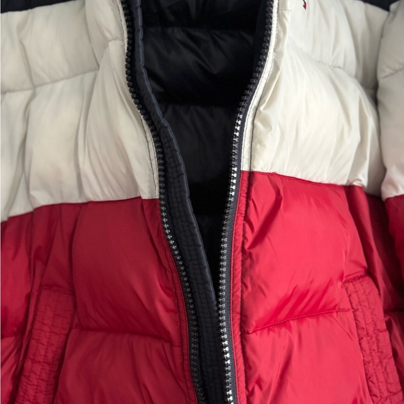 TOMMY HILFIGER Puffer Winter Jacket Red White Navy Color Block Retro Y2K Mens XL - Picture 2 of 12